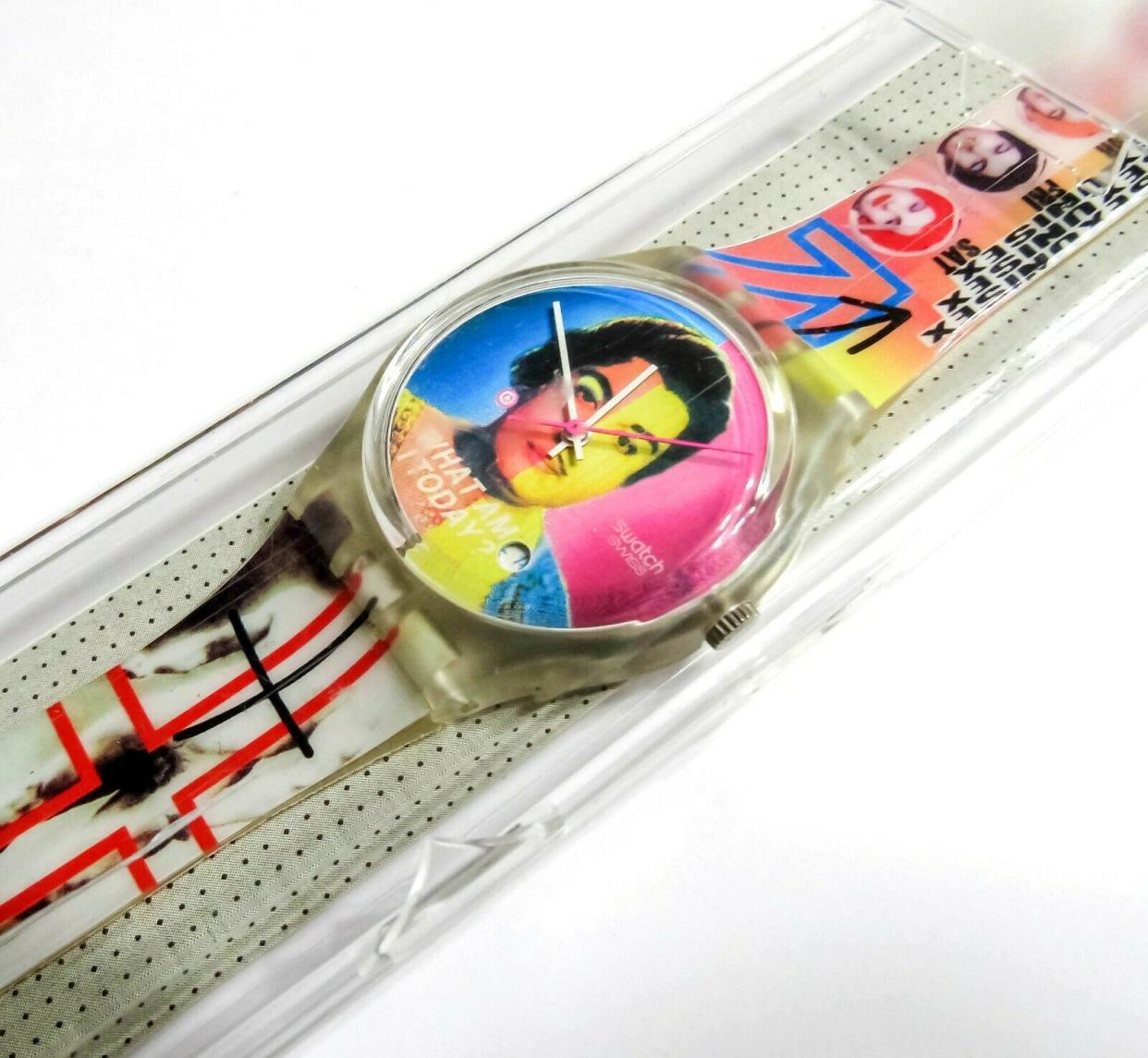 Swatch Vintage Women's Watch with Neon Colors in a Clear Case