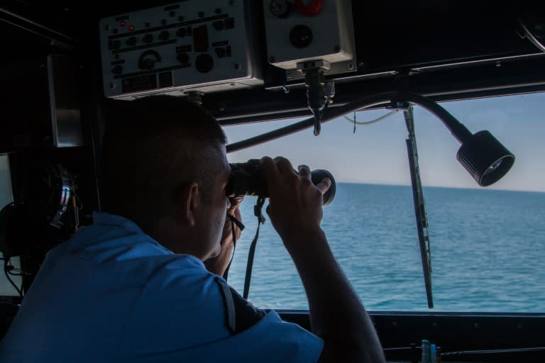 Mexican marines patrol the Cortes Sea in San Felipe during an operation to hunt poachers trying to catch the endangered totoaba fish