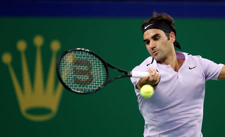 Tennis - Shanghai Masters tennis tournament - Shanghai, China - October 11, 2017 - Roger Federer of Switzerland in action against Diego Schwartzman of Argentina. REUTERS/Aly Song