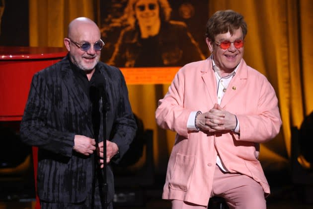 Bernie Taupin and Elton John accept the 2024 Gershwin Prize for Popular Song by the Library of Congress in Washington, D.C.  - Credit: Taylor Hill/WireImage