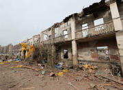 <p>A view of damaged buildings at the site of an explosion in Ningbo, China’s eastern Zhejiang province on Nov. 26, 2017. (Photo: STR/AFP/Getty Images) </p>