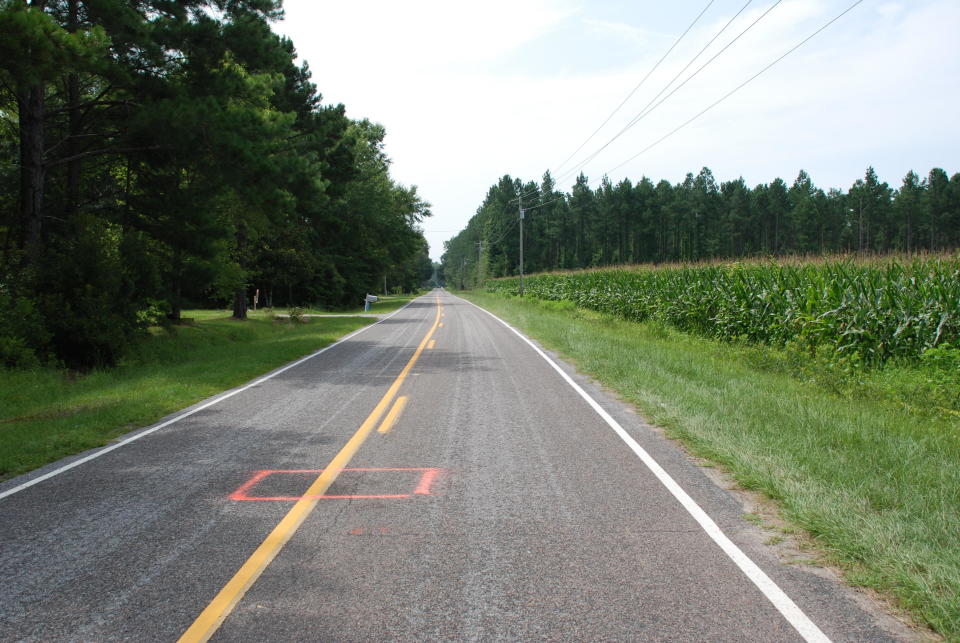 A red square marks the spot on Sandy Run Road where Stephen Smith's body was found on July 8, 2015. / Credit: South Carolina Highway Patrol