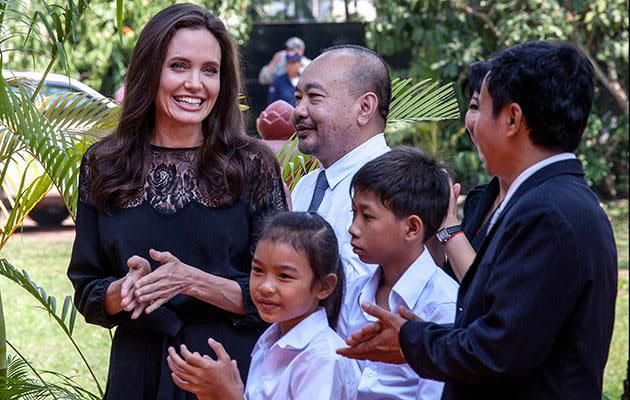 The actress and her family flew to Cambodia for her latest film premiere. Photo: Getty
