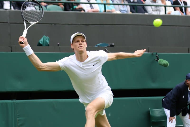Italian jannik Sinner (pictured) is among the top men's players in action on the third day of Wimbledon 2024 on Wednesday in London. Photo by Hugo Philpott/UPI