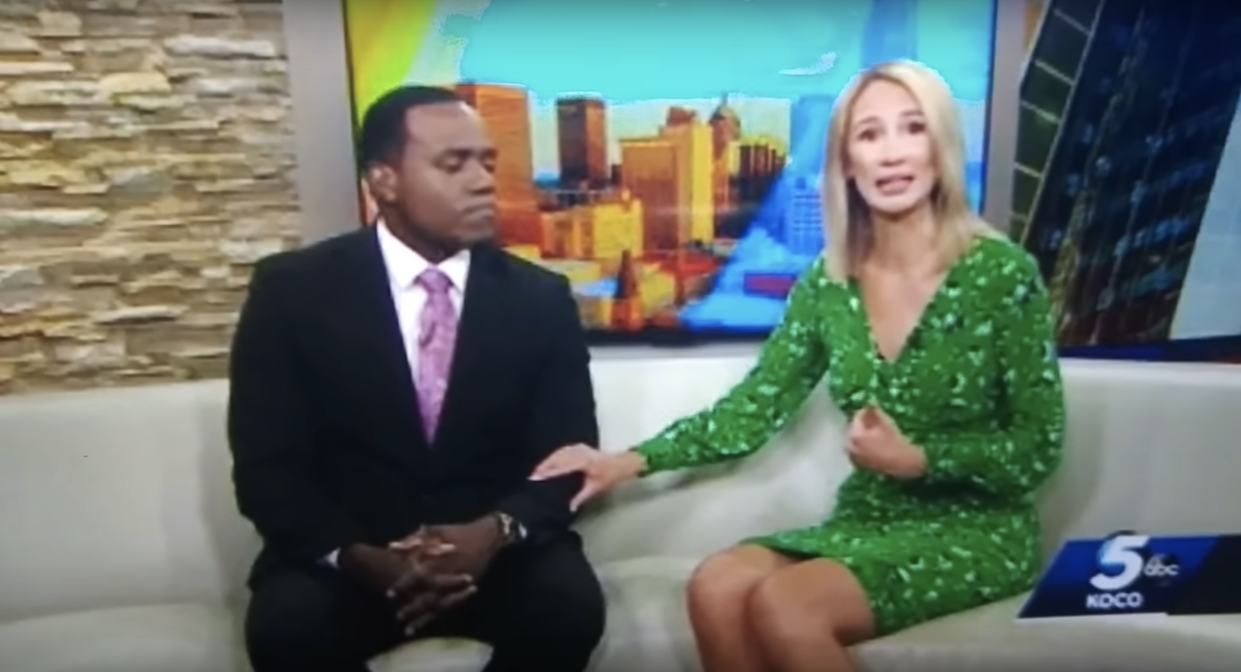 Oklahoma City KOCO television news anchor Alex Housden apologized for saying her black coworker Jason Hackett looks like a gorilla. (Screenshot: YouTube/QR QR) 