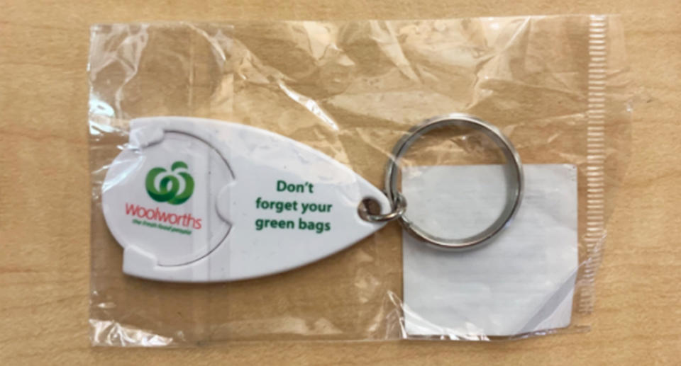 The packagin on the Woolworths keyring has been branded "ironic". Source: Facebook