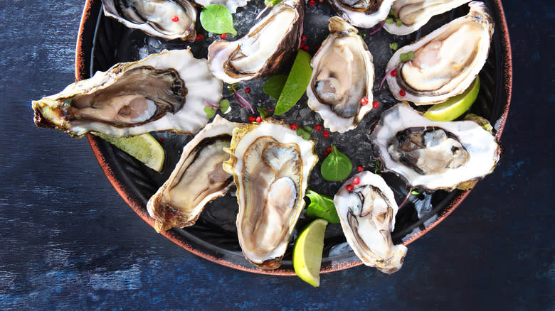 Platter of oysters on half shell