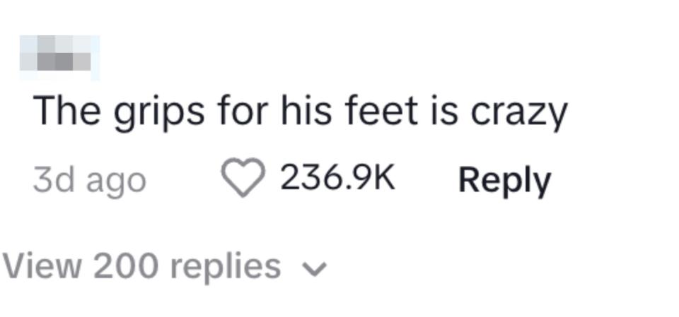 User comments: "The grips for his feet is crazy"