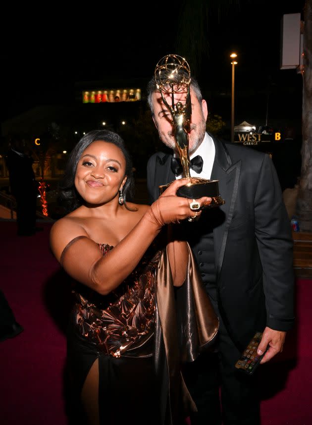 Quinta Brunson (left) and Jimmy Kimmel. (Photo: Michael Buckner via Getty Images)