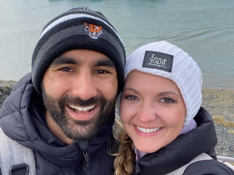 a couple takes a selfie in Iceland