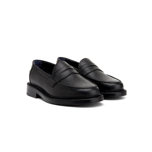 black Blackstock & Weber Ellis Penny Loafers against white background