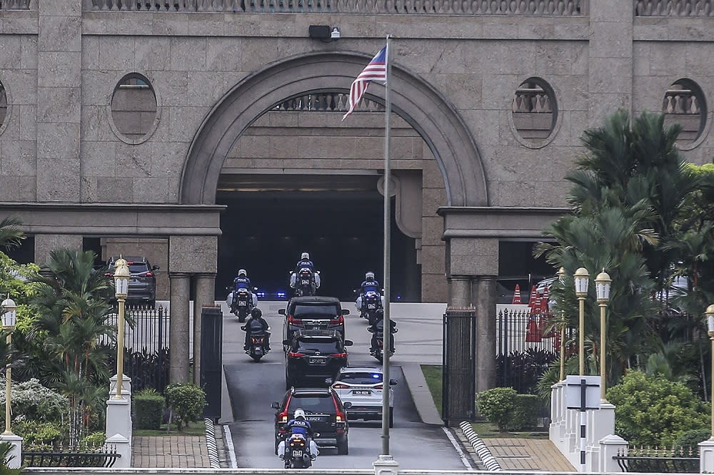 Tan Sri Muhyiddin Yassin arrives at the Prime Minister’s Office in Putrajaya October 23, 2020. — Picture by Hari Anggara