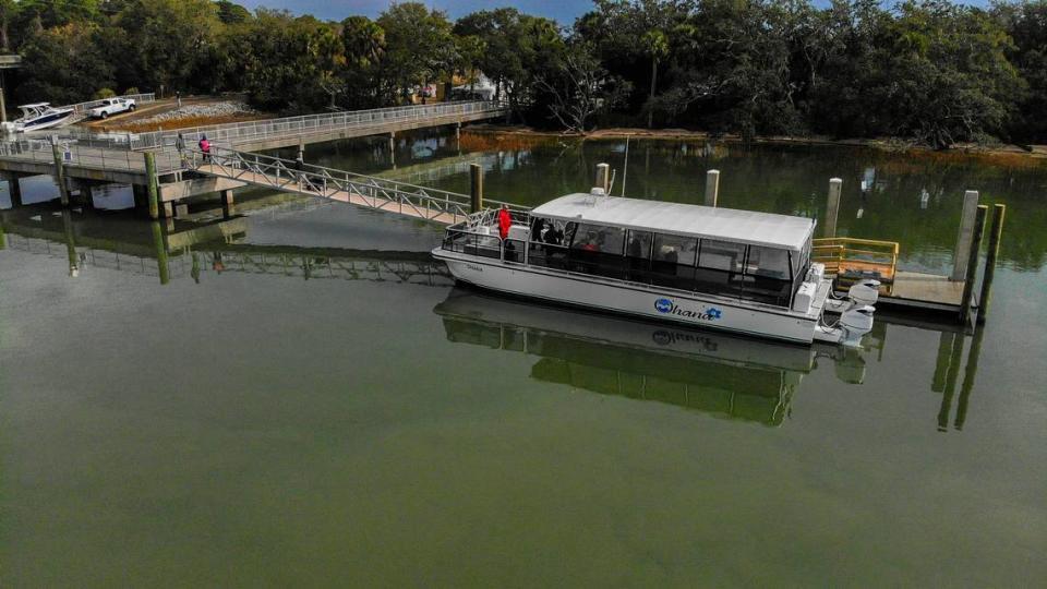 A 47-foot catamaran approved to carry up to 49 passengers and owned by Outside Brands load passengers for its 1 p.m. departure on Tuesday, Jan. 16, 2024, for Daufuskie Island.