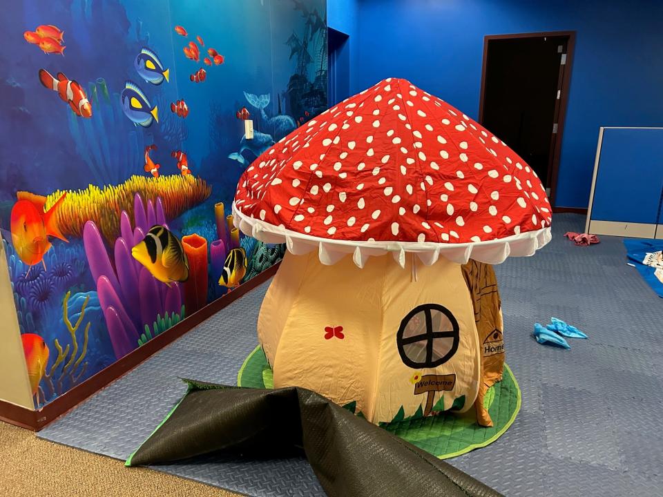 Let the youngsters imagination go with the sea and mushrooms. Why not?