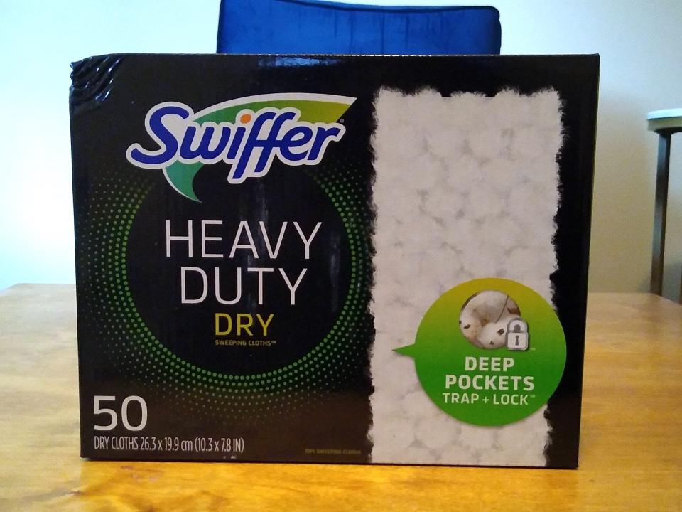 black box of swiffer heavy duty dry pads from Costco