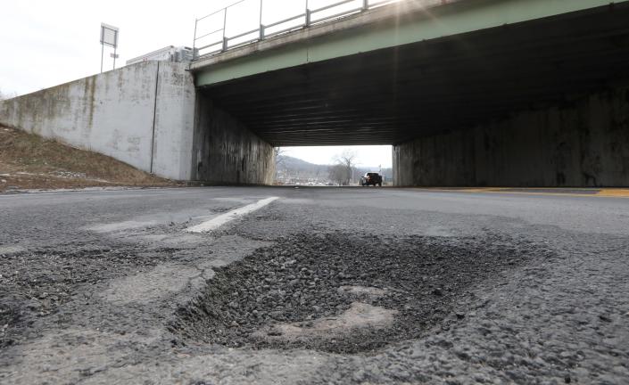 A pothole in the middle of Rt. 303 in West Nyack Jan. 25, 2022.