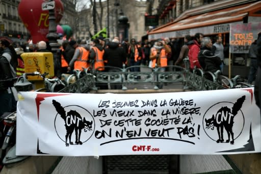 Demonstrators Saturday showed support for the stoppage, protesting that French young people are "in hell" and the elderly "in poverty"