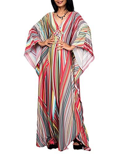 Bsubseach Women Rainbow Striped Caftan