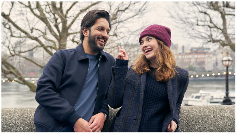 Shazad Latif and Lily James in “What’s Love Got to Do With It?”