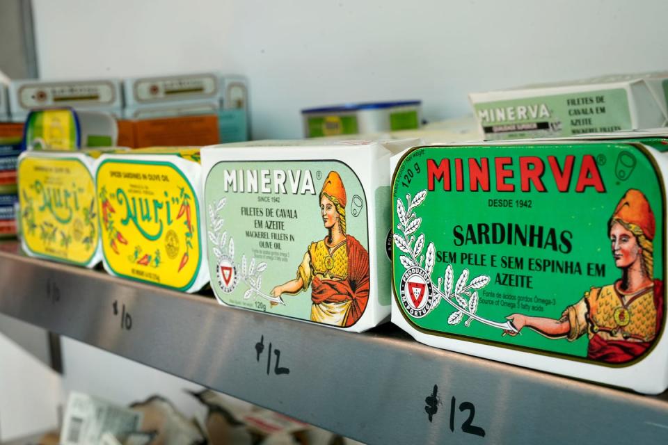 Some of the tinned fish at the Fearless Fish Market, 721 Hope St., in Providence.