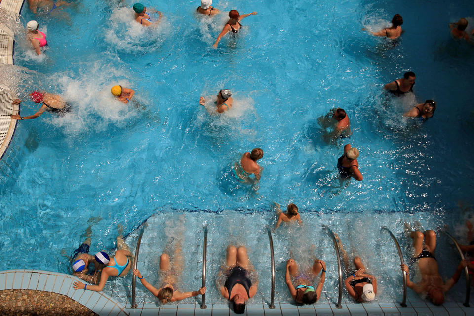 <p>Bathers relax at the Lukacs Bath in Budapest, Hungary on June 30, 2016. (REUTERS/Bernadett Szabo) </p>