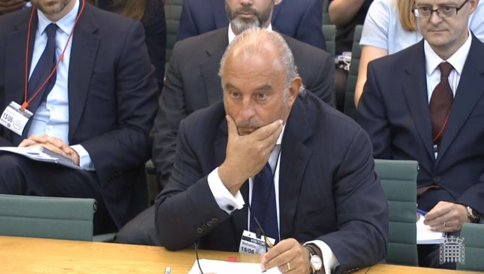 Sir Philip Green gives evidence to the Business, Innovation and Skills Committee and Work and Pensions Committee at Portcullis House, London, on the collapse of BHS.