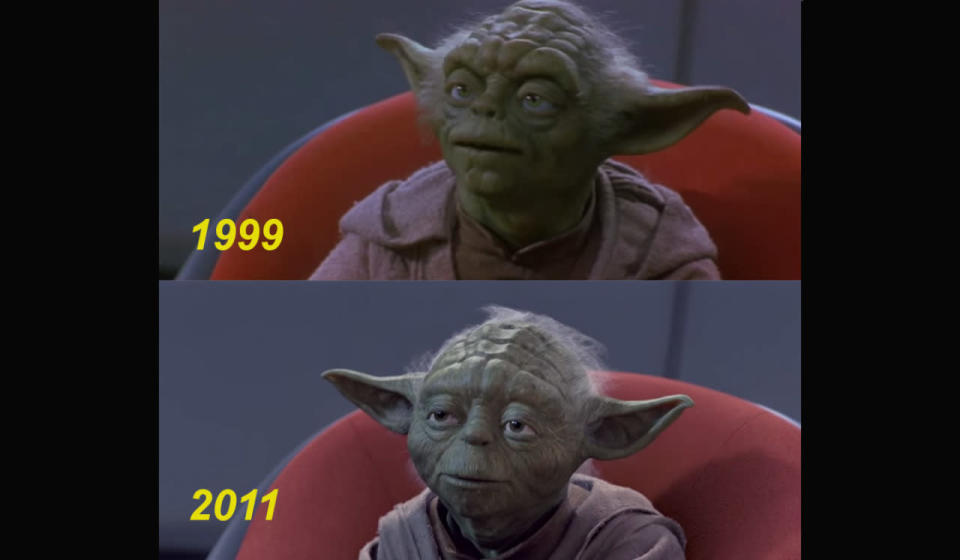 Cool practical Yoda replaced by CG Yoda