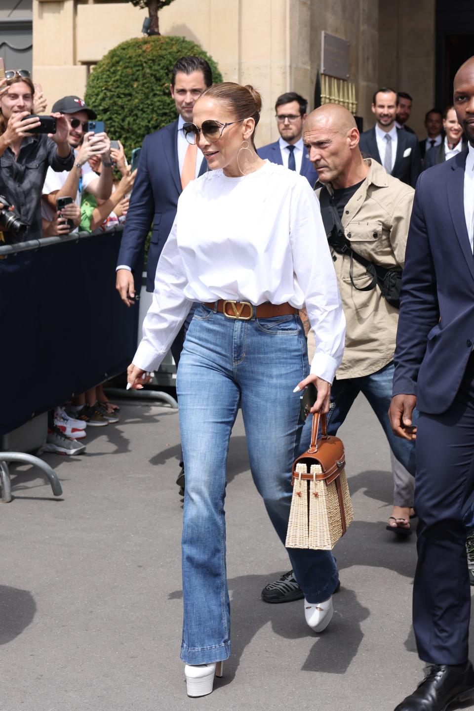 Jennifer Lopez is seen leaving the Crillon hotel in Paris, France.