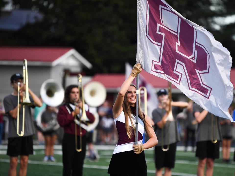 The Oak Ridge High School Marching Band color guard during pregame ceremonies at the high school football game between Oak Ridge and Farragut on Friday, September 9, 2022 in Oak Ridge, TN. 