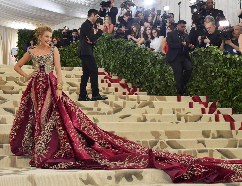 blake at the met gala in 2018 with her matching dress