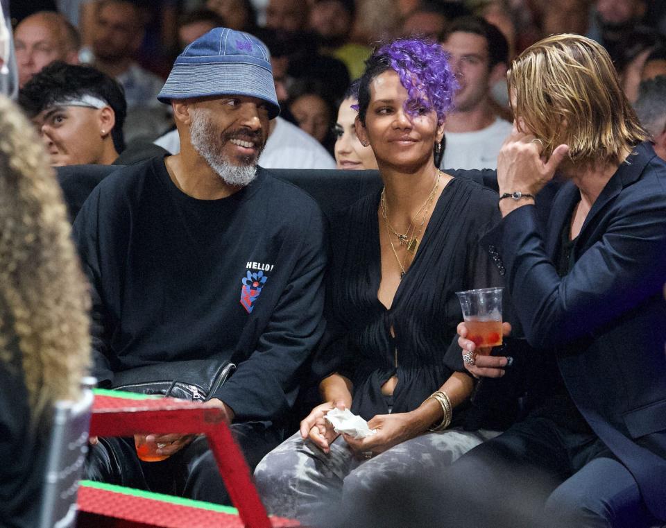 Halle Berry Paired New Purple Curls With a Plunging Blouse for Date Night