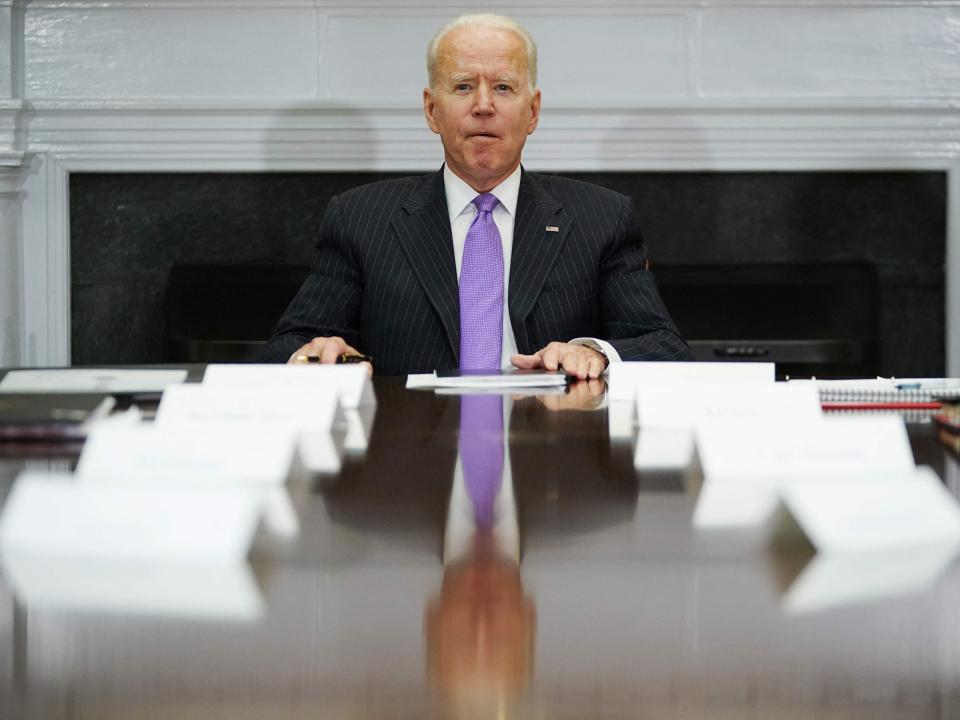 Joe Biden heads a meeting in the White House on Tuesday (AFP via Getty)