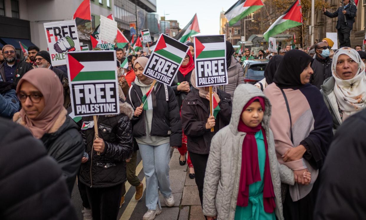 <span>People taking part in a recent Peace March for Palestine in Middlesbrough.</span><span>Photograph: Ian Forsyth/Getty</span>