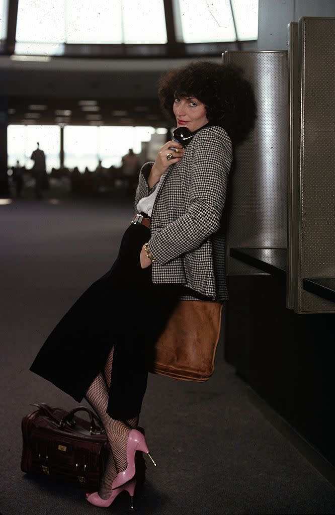 portrait of belgian born fashion designer diane von furstenberg as she talks on a pay phone at john f kennedy airport, queens, new york, new york, may 1979 photo by susan woodgetty images