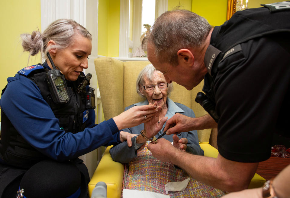 Anne Brokenbrow, 104, was ‘arrested’ after telling nursing home staff in all of her years she had never fallen foul of the law. (SWNS)