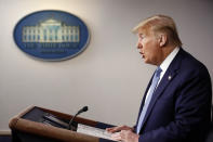 President Donald Trump speaks during a coronavirus task force briefing at the White House, Saturday, March 21, 2020, in Washington. (AP Photo/Patrick Semansky)