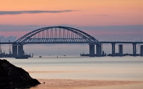 The bridge, opened by Mr Putin, will cement Russia's hold over Crimea - Credit: Sergei Malgavko/TASS
