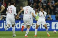 Football Soccer - France v Spain - International Friendly - Stade de France, Saint-Denis near Paris, France - 28/3/17 Spain's Thiago Alcantara celebrates with team mates after Gerard Deulofeu scored their second goal Reuters / Benoit Tessier Livepic