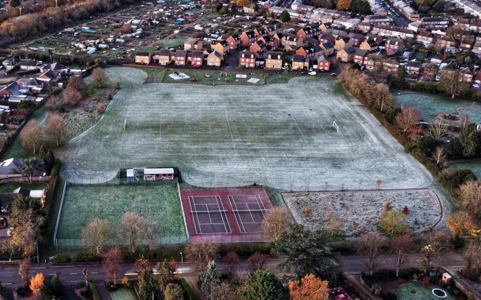 A frozen football pitch in Peterborough - Paul Marriott Photography