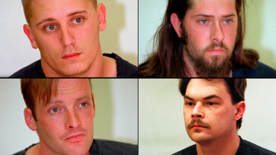 In October 1999, nearly 8 years after the yogurt shop murders, Austin police announced the arrest of four suspects in the case. Pictured clockwise from top left are Maurice Pierce, Forrest Welborn, Robert Springsteen, and Michael Scott. All four men had been questioned within days of the murders, but the lack of any hard evidence connecting them to the crime meant that none of them were charged at the time.  / Credit: AP Photos