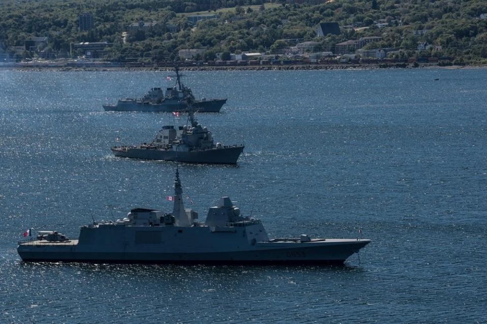 USS Bulkeley and the USS Gonzalez, both United States Navy Arleigh Burke-class destroyers, and the FS Languedoc, the French Navy's multipurpose frigate