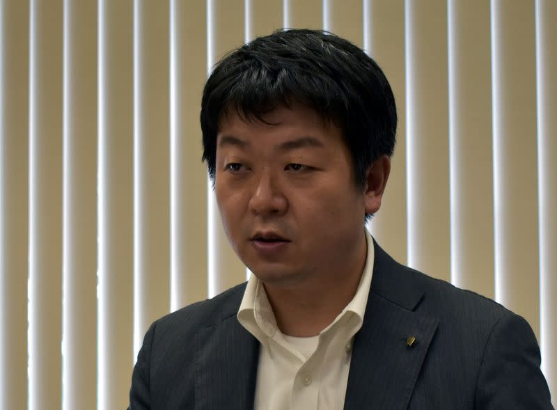 Akihiro Ohyama, President of Iris Ohyama, speaks during an interview with Reuters at the company's office in Kakuda, Japan