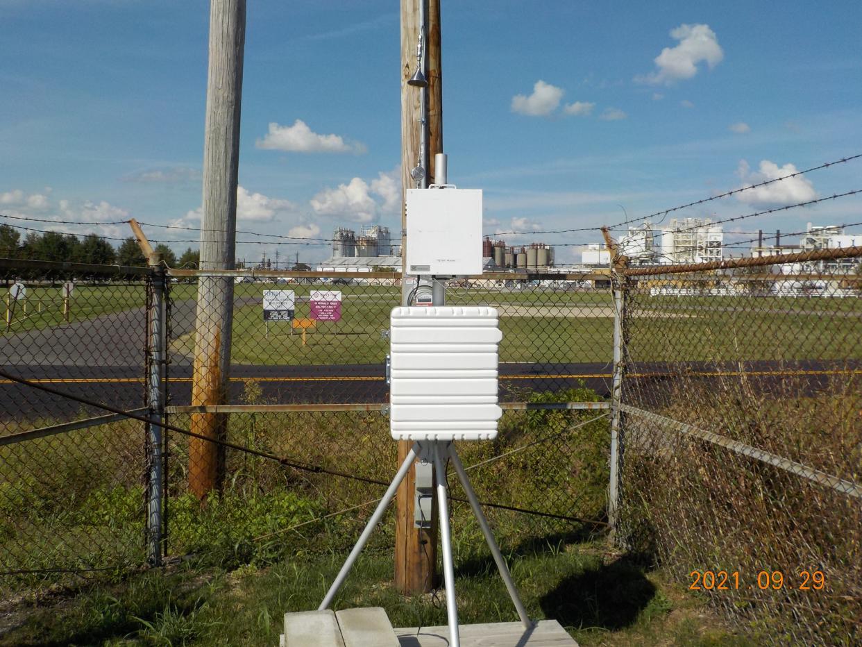 Air monitoring equipment is stationed in Calvert City near a cluster of chemical plants to measure emissions of ethylene dichloride and other chemicals. Sept. 29, 2021