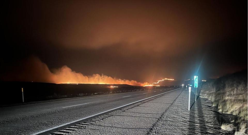 The Oregon Department of Transportation posted this picture of the Durkee Fire along Interstate 84 at milepost 351 on Tuesday. The picture was taken Monday just northwest of the Baker-Malheur county line and Farewell Bend State Recreation Area on the Snake River.