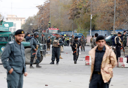 Afghan policemen keep watch at the site of a blast in Kabul, Afghanistan November 12, 2018. REUTERS/Omar Sobhani