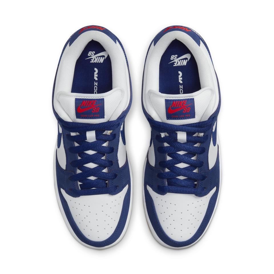 A top-down view of the Nike SB Dunk Low “Los Angeles Dodgers.” - Credit: Courtesy of Nike