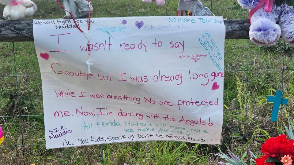 A memorial is set up in memory of 13-year-old Madeline Soto at the site where her body was discovered.