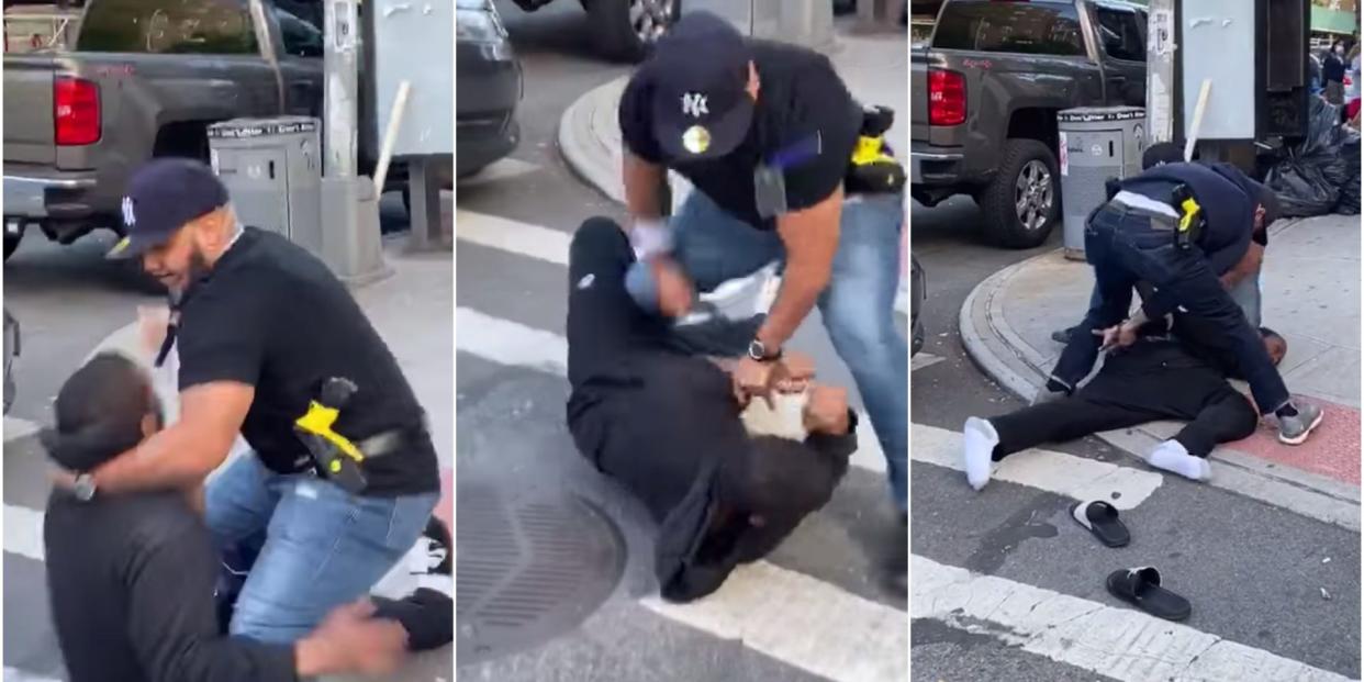 NYPD officer Francisco Garcia arresting Donni Wright.