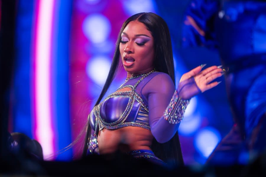 NEW YORK, NEW YORK – DECEMBER 31: Megan Thee Stallion performs during the New Year’s Eve celebrations in Times Square on December 31, 2023 in New York City. (Photo by Gotham/Getty Images)