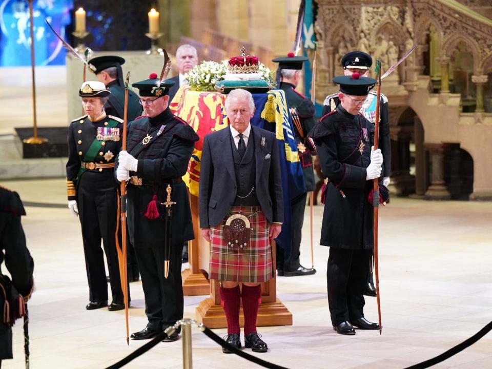 King Charles III, Princess Anne, Prince Edward, and Prince Andrew at the Vigil of the Princes on September 12, 2022.